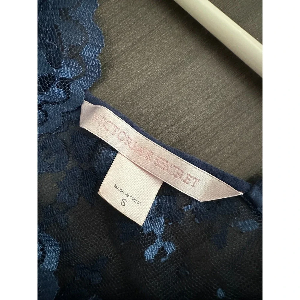 Victoria's Secret Y2K‎ Sheer Lace Babydoll Top Navy Coquette Whimsigoth Fairy S